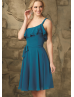 One Shoulder Teal Chiffon Knee Length Prom Dress